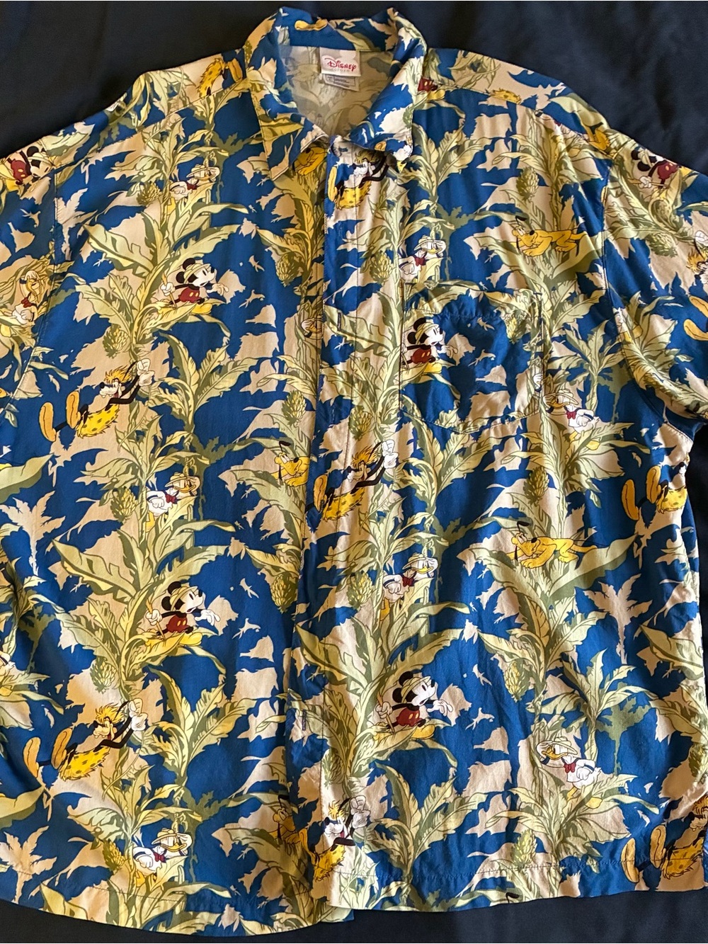 Disney Blue and Yellow Mickey Tropical Print Button-Down Shirt